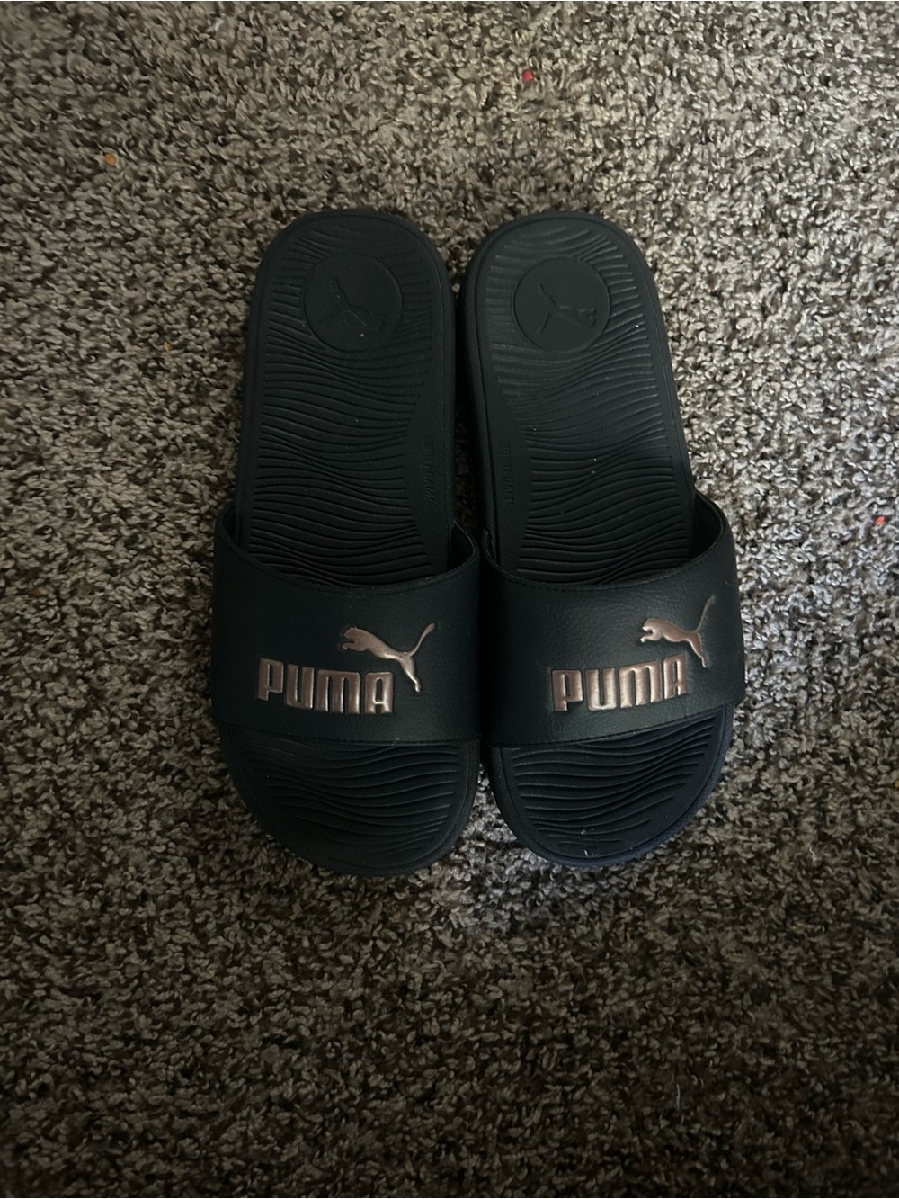 Puma Black Rubber Slide Sandals with Embossed Logo
